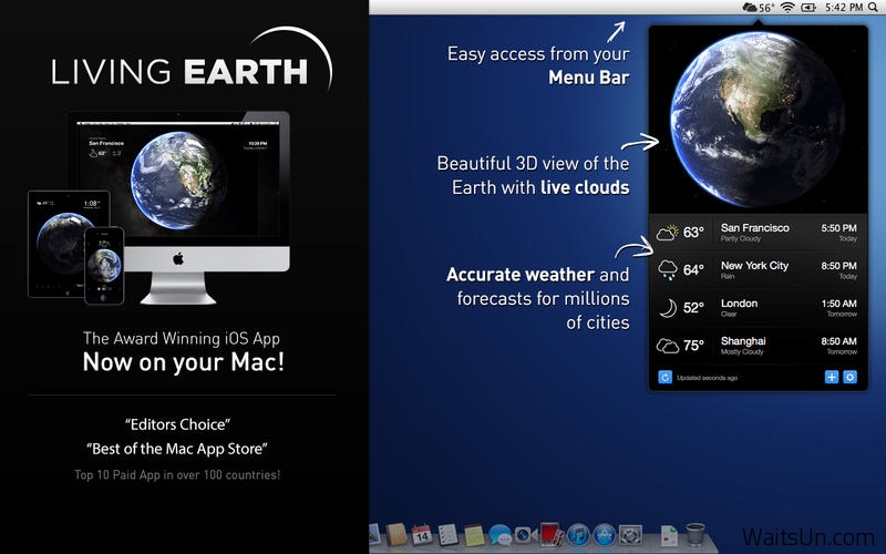 Living Earth for Mac 1.2.1 破解版 – Mac上绚丽的世界时间和天气软件